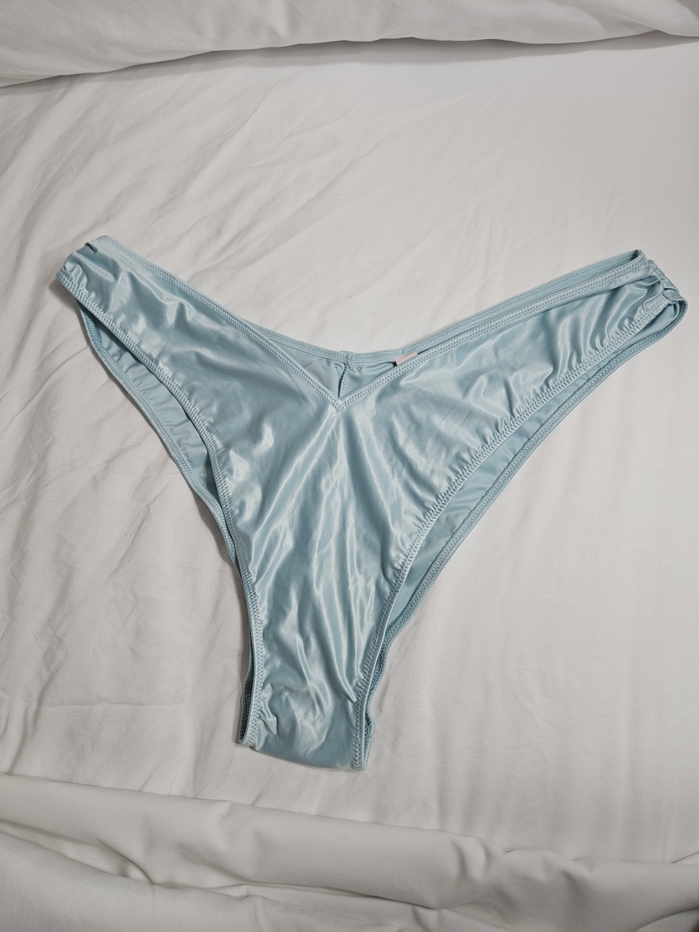 Victoria's Secret Light Aqua Satin High Rise Brazilian with Rear Bow Adornment